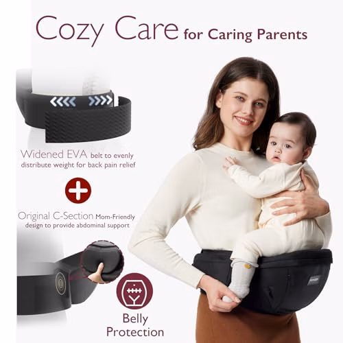 Momcozy Hip Seat Baby Carrier Black, Medium thumbnail 4