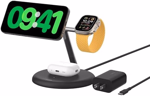 Belkin MagSafe-Compatible 3-in-1 Wireless Charger iPhone 16 WIZ023 Black thumbnail 1