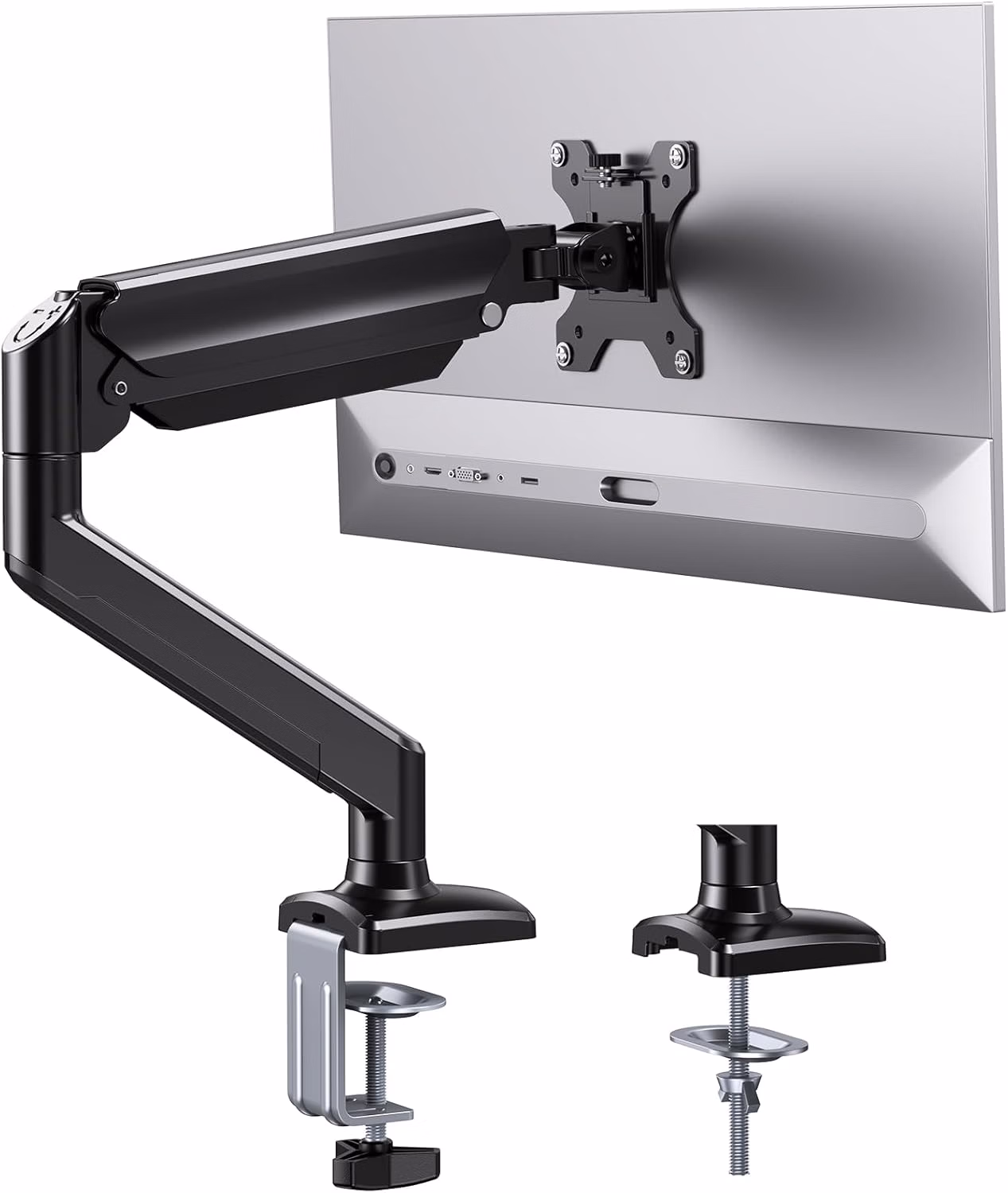ErGear Single Monitor Arm for 13-36 inch Screens, Adjustable Gas Spring Monitor Mount Holds up to 22 lbs, Computer Monitor Stand with VESA Mount, C-Clamp & Grommet Base, Max VESA 100x100mm - Main product image