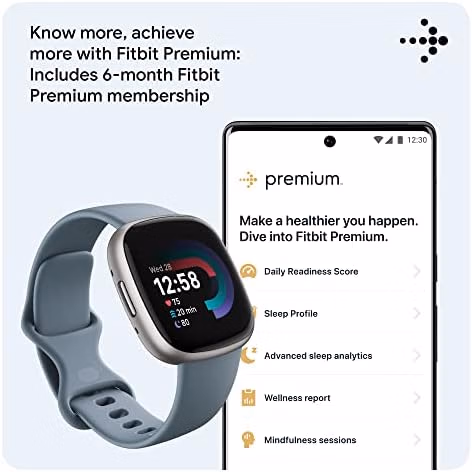 Fitbit Versa 4 Fitness Smartwatch Waterfall Blue/Platinum | Unit 4220 thumbnail 6