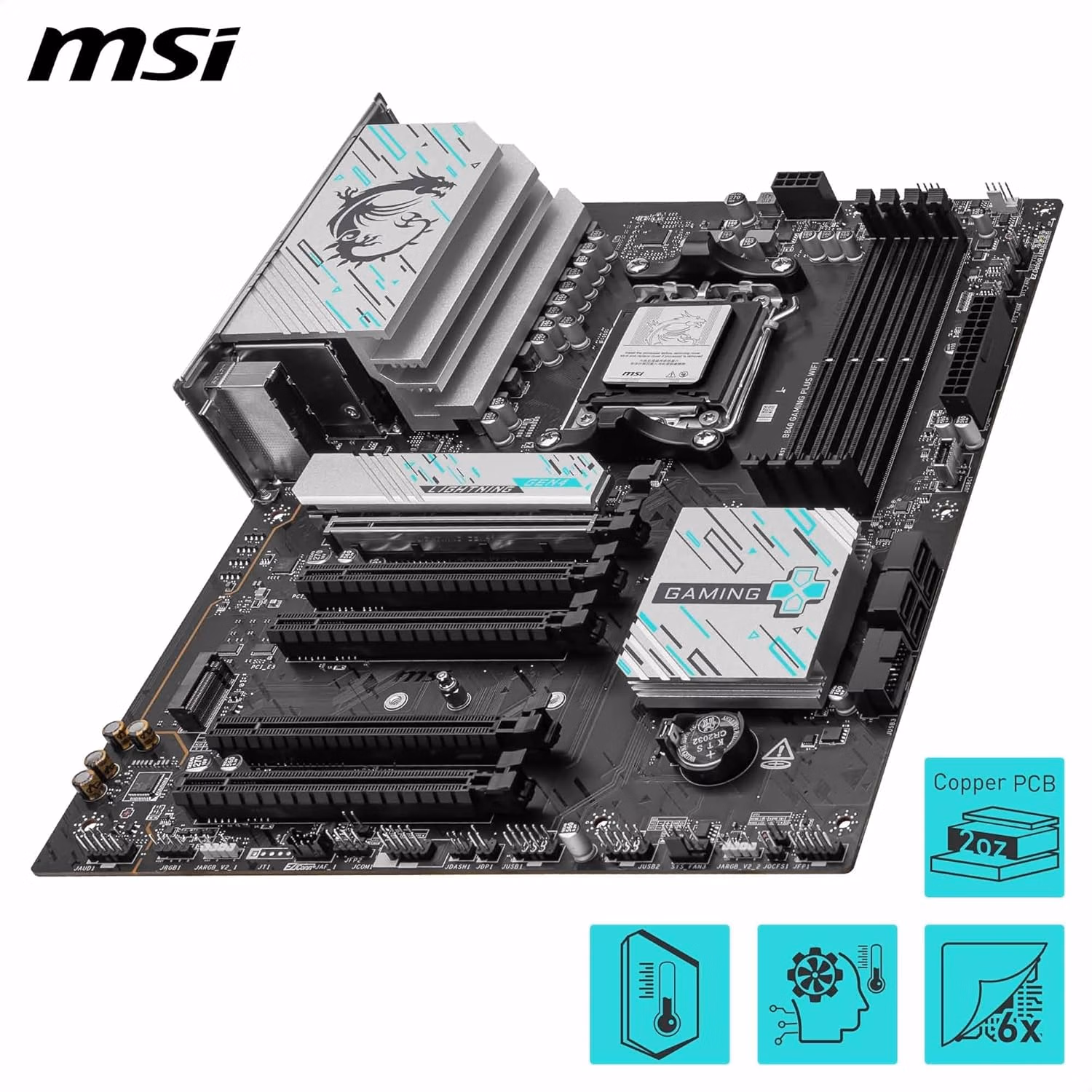 MSI B840 Gaming Plus WiFi Motherboard OC M.2 Gen4 AM5 PCIe x16 thumbnail 6