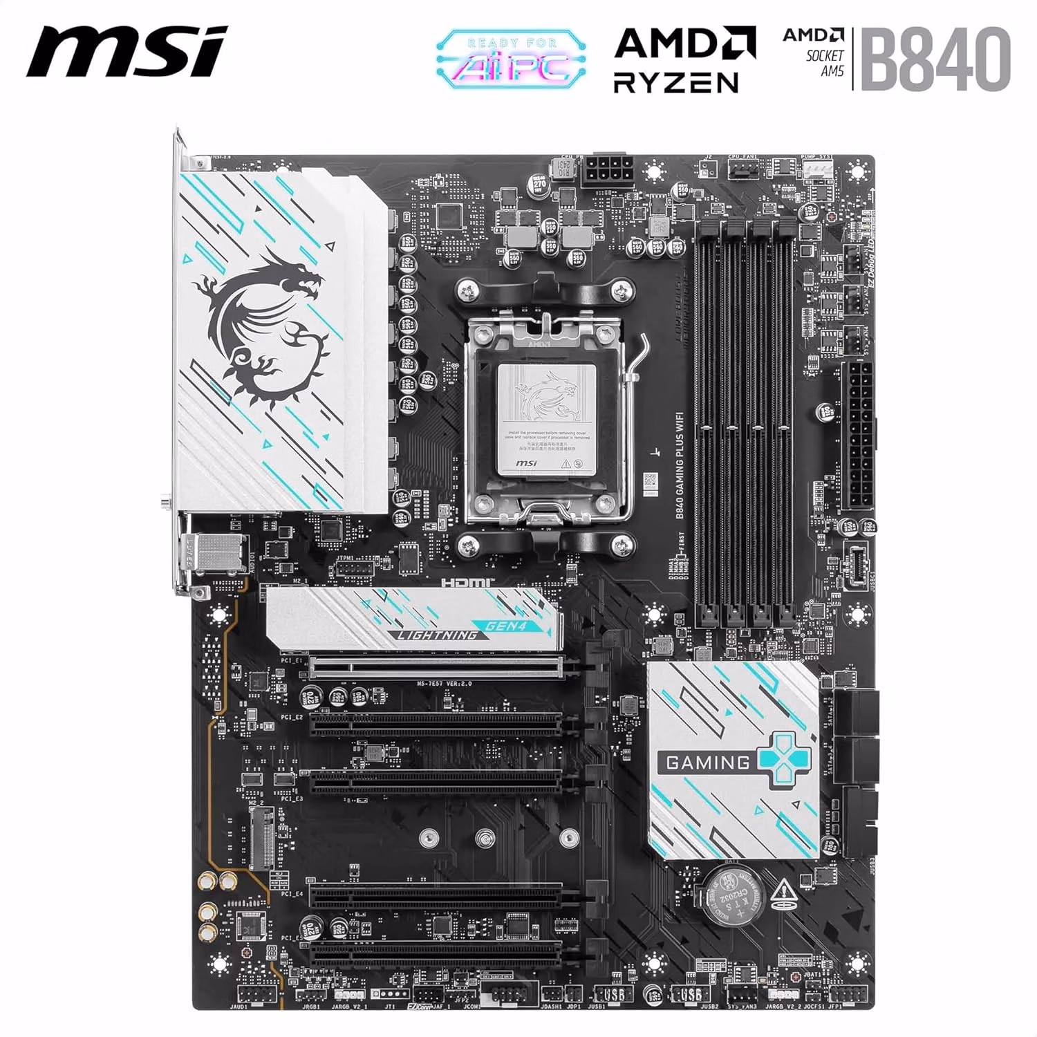 MSI B840 Gaming Plus WiFi Motherboard OC M.2 Gen4 AM5 PCIe x16 thumbnail 4