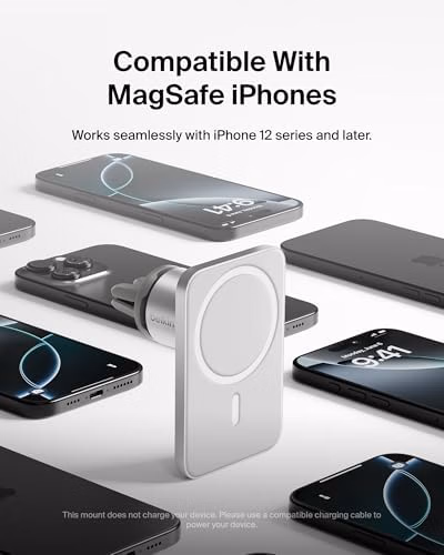 Belkin MagSafe Vent Mount Pro Pixel 10 16 15 14 Series iPhone 17 Gray thumbnail 4