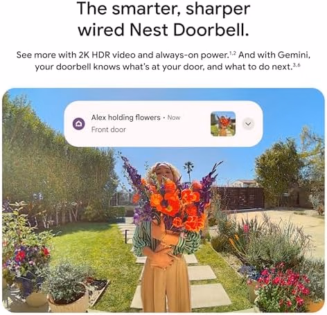 Google Nest Doorbell Wired Live View 3rd Gen 2K Video and Gemini Hazel thumbnail 4