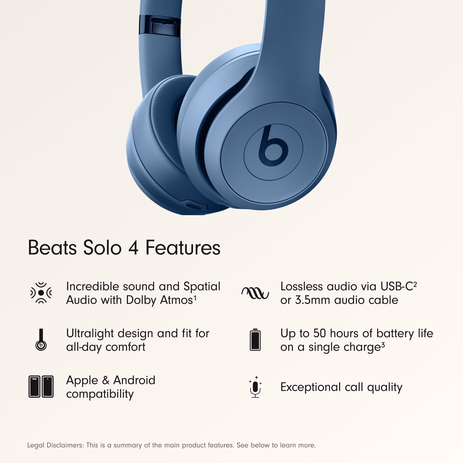 Beats Solo 4 - Wireless On-Ear Bluetooth Headphones, Up to 50-Hour Battery Life, Ultra-Lightweight Comfort, Powerful and Balanced Sound, Apple & Android Compatible - Slate Blue thumbnail 4