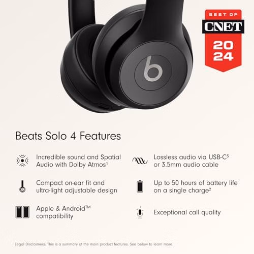 Beats Solo 4 MUW23LL/A Matte Black Up to 50-Hour Battery Life thumbnail 6