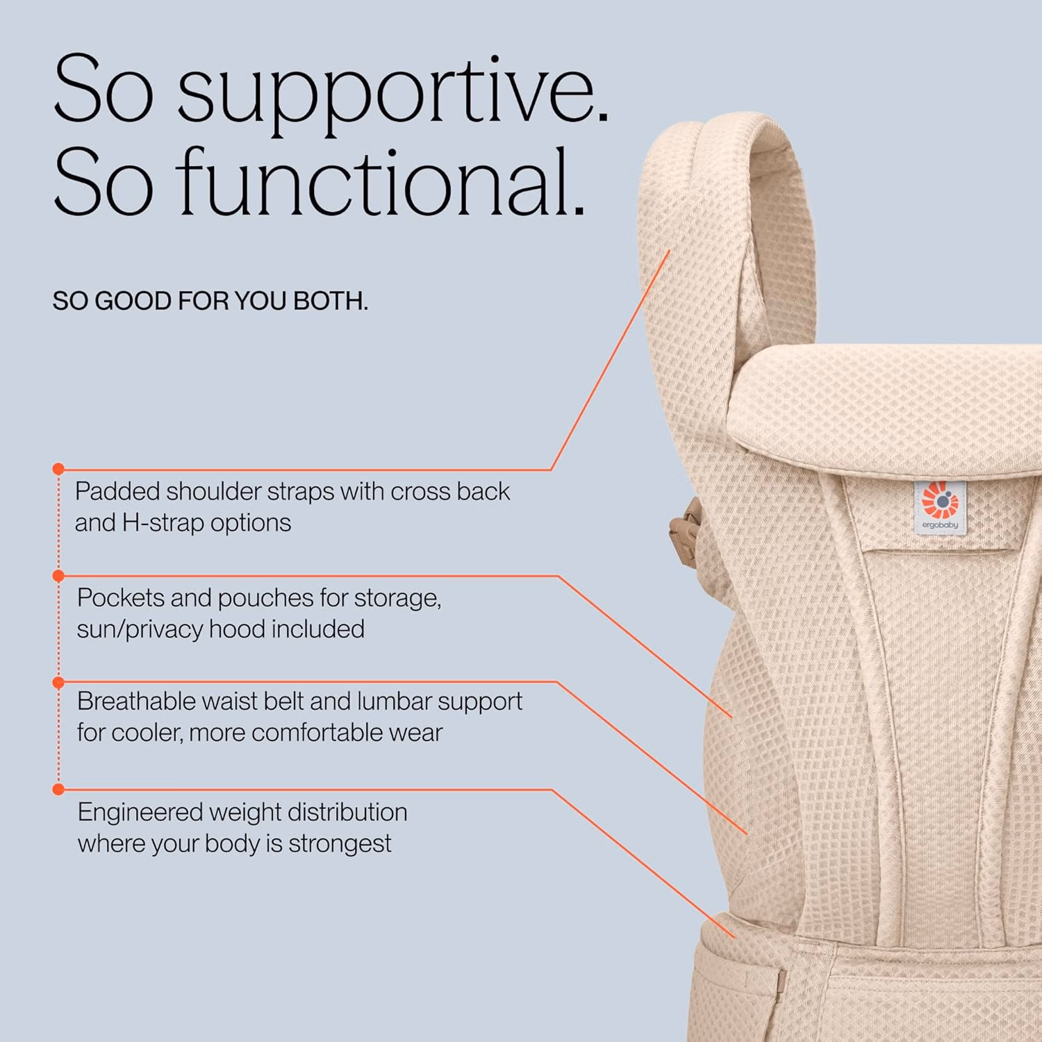 Ergobaby Omni Deluxe Baby Carrier Newborn to Toddler 7-45 Pounds Natural Beige thumbnail 6