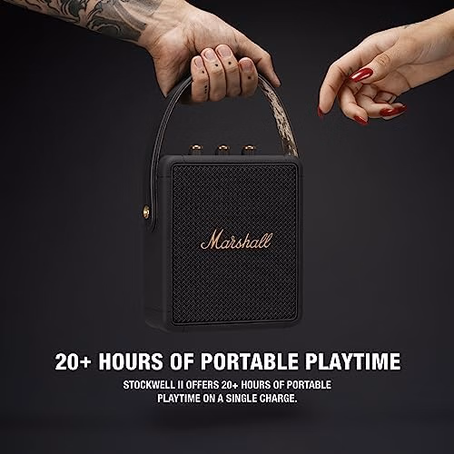 Marshall Stockwell II Portable Bluetooth Speaker Black and Brass thumbnail 3