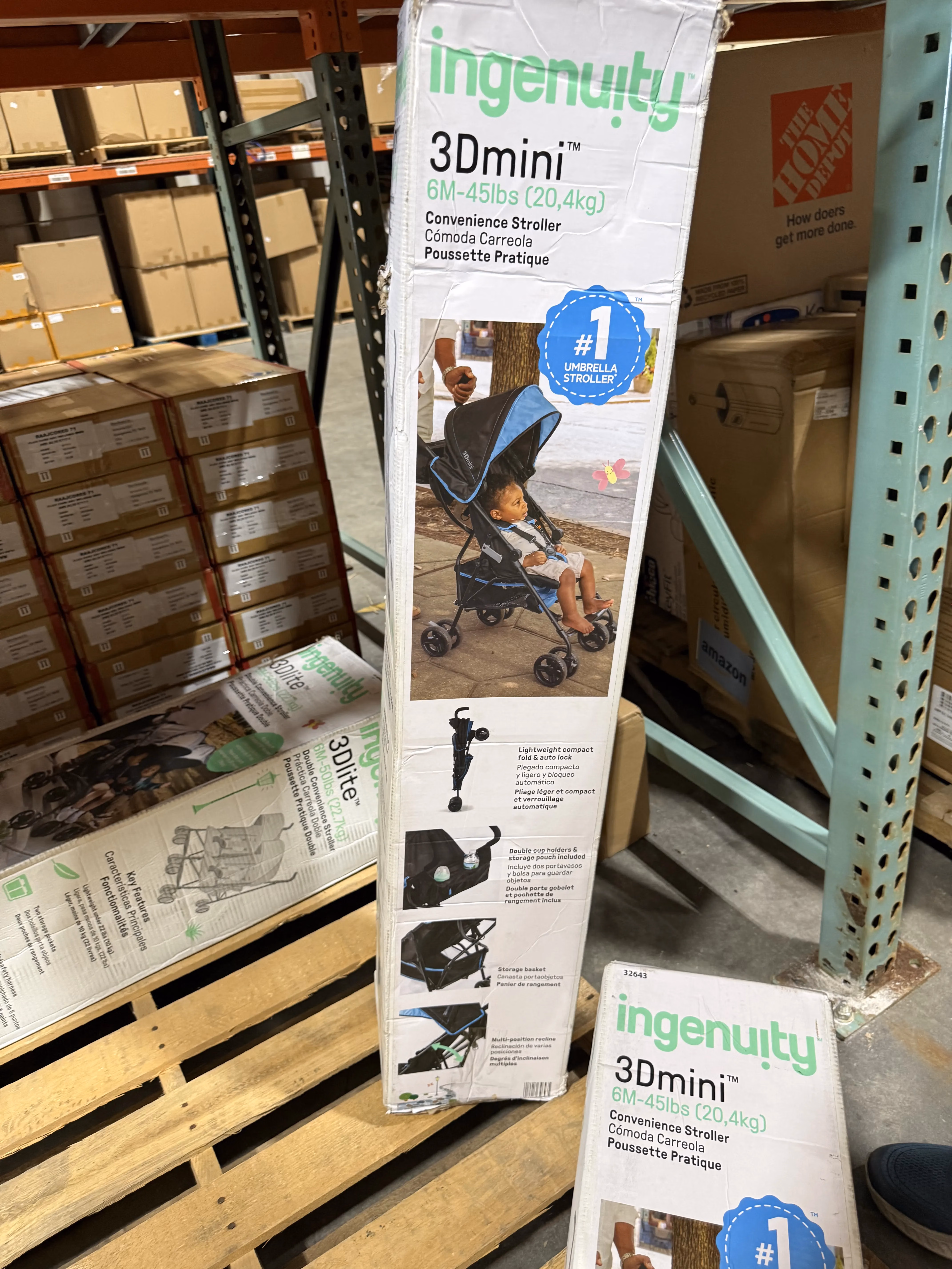 Ingenuity 3D Mini Convenience Stroller Multi-Position Recline 32643 Blue/Black thumbnail 3