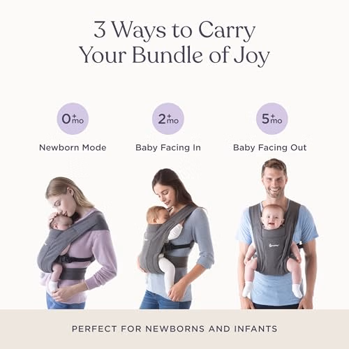 Ergobaby Embrace Newborn Baby Carrier for Infants 0-12 Months (7-25 lbs) - Ergonomic 2-Position Infant Carrier with Head and Neck Support, Hip-Healthy Positioning - Soft Grey thumbnail 4
