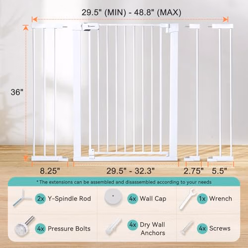 COMOMY 36" Extra Tall Baby Gate for Stairs Doorways BG-01-92CMW White thumbnail 4