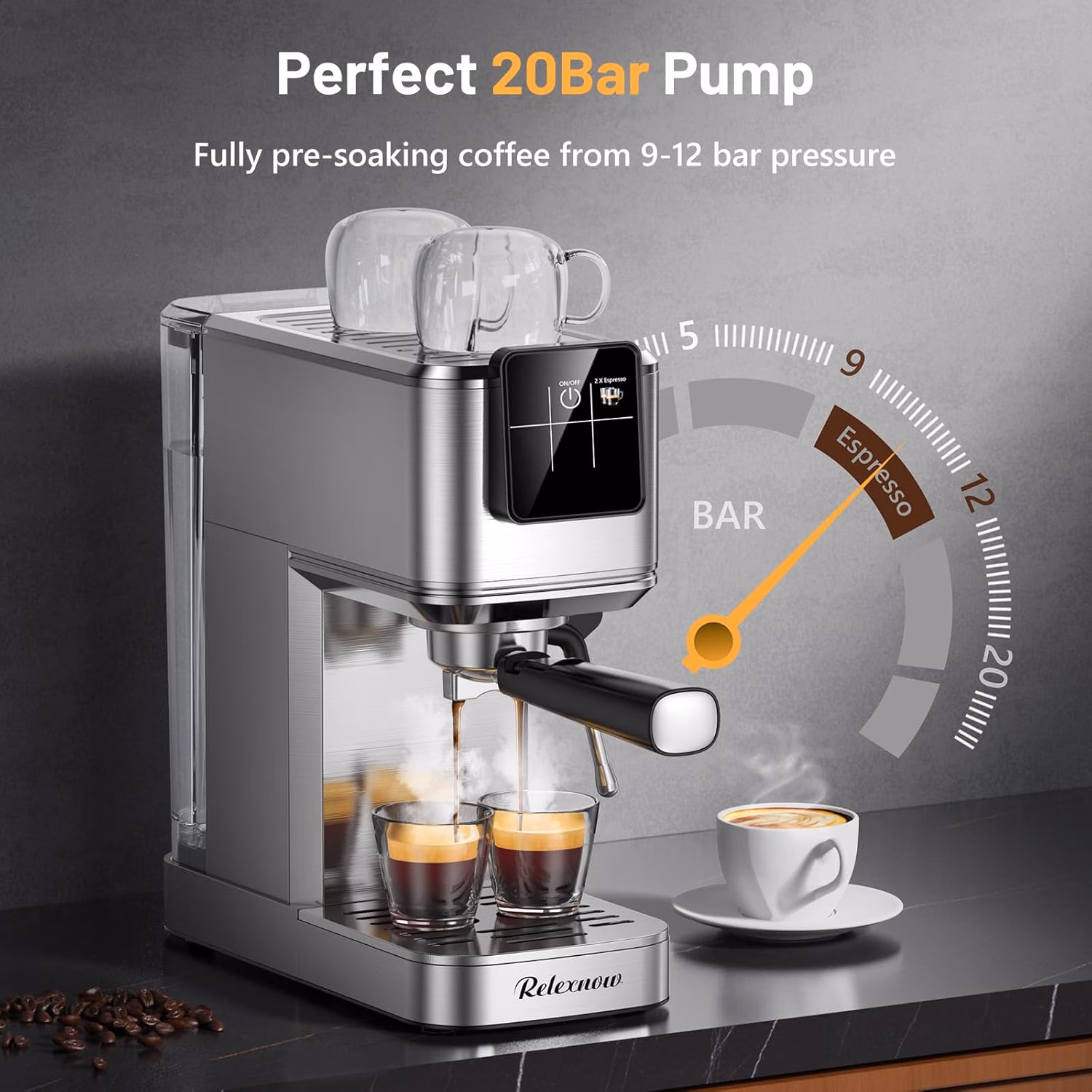 Espresso Machine, 20 Bar Professional Espresso Coffee Maker with Milk Frother Steam Wand, Hot & Iced Coffee Machine, Compact Stainless Steel Coffee Machine for Cappuccino,Latte,Cold Brew thumbnail 3
