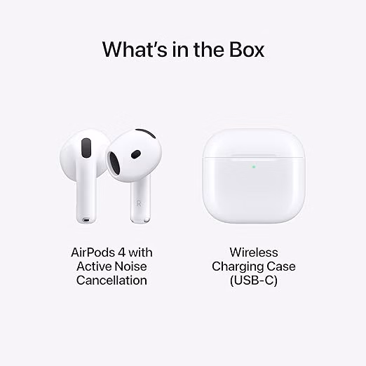 Apple AirPods 4 Wireless Earbuds, Bluetooth Headphones, with Active Noise Cancellation, Adaptive, Transparency Mode, Personalized Spatial Audio, USB-C Charging Case, Wireless Charging, H2 Chip thumbnail 3