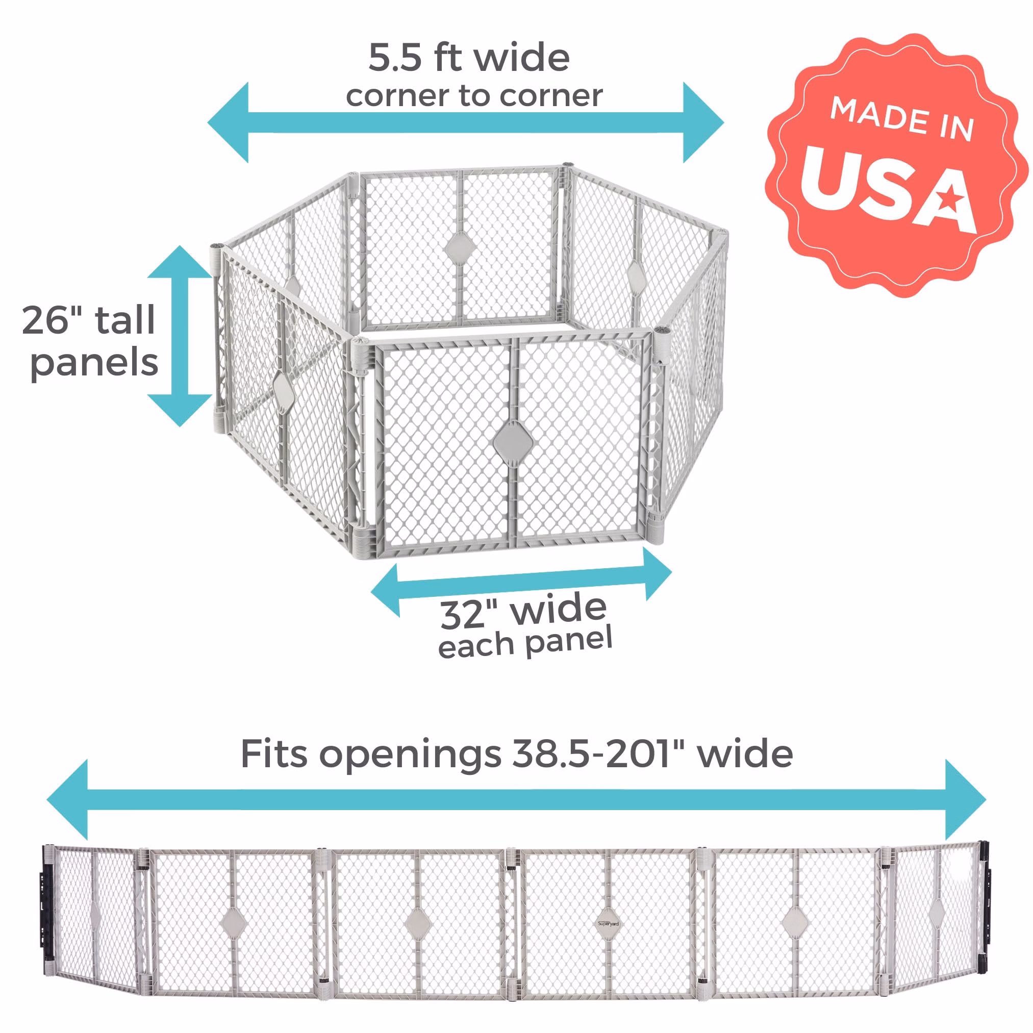 Toddleroo by North States Made in USA 6 Panel Baby Playpen 8671 Light Gray thumbnail 4