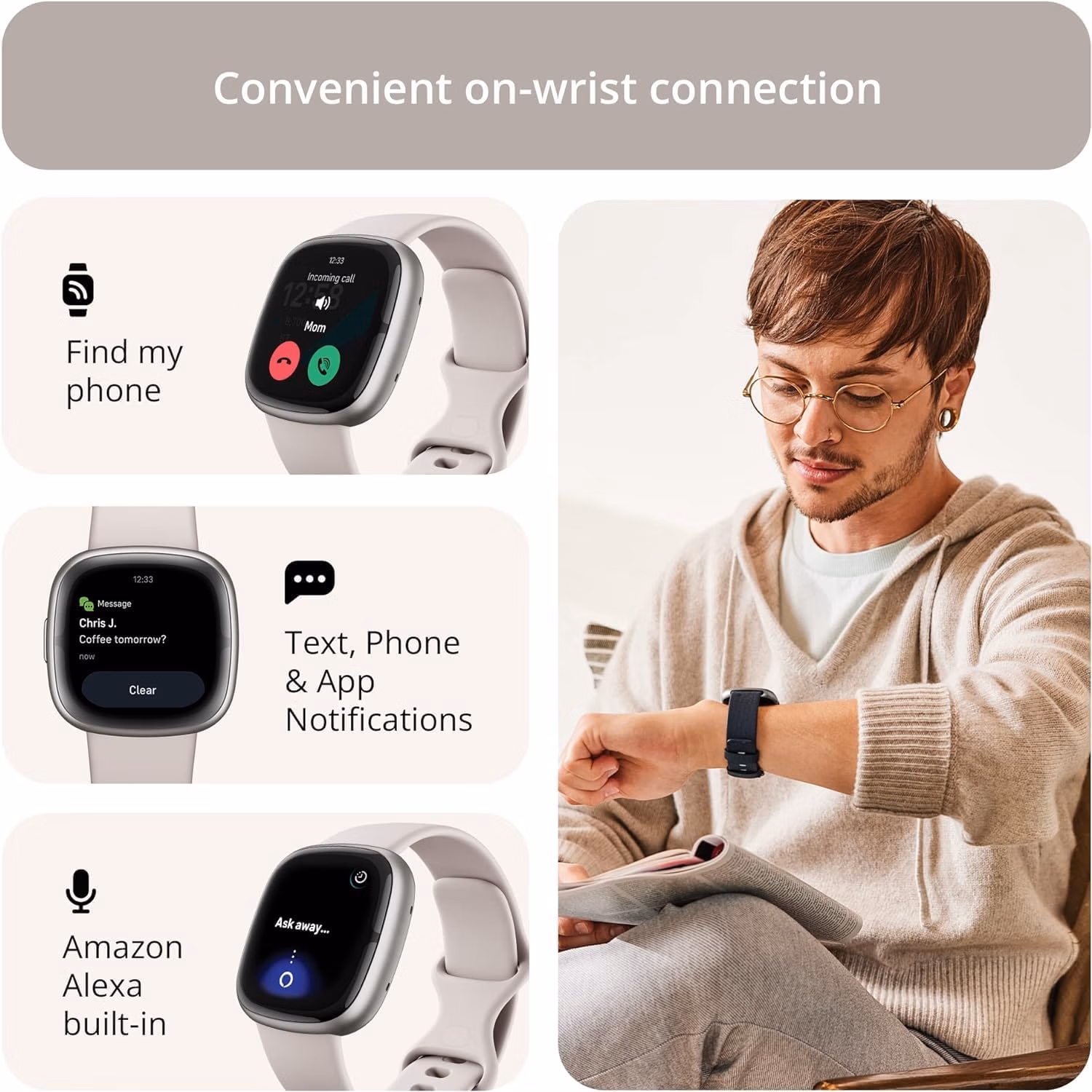 Fitbit Sense 2 Advanced Health and Fitness Blue Mist/Pale Gold thumbnail 3