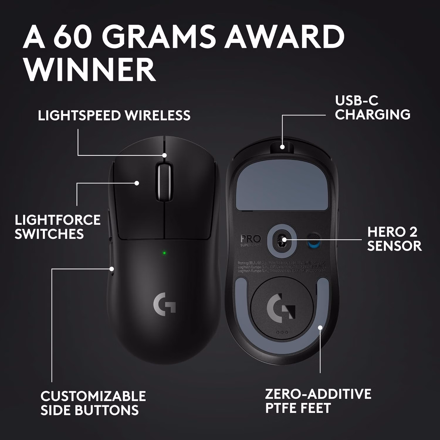 Logitech G PRO X Superlight 2 Wireless Gaming Mouse Black thumbnail 4