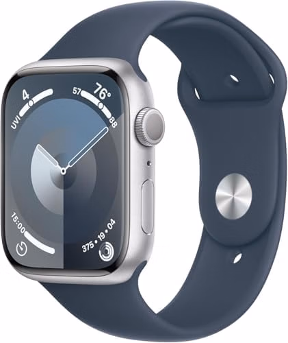 Apple Watch Series 9 [GPS 45mm] Silver Aluminum Case with Storm Blue Sport Band S/M (Amazon Renewed Premium) - Auction listing
