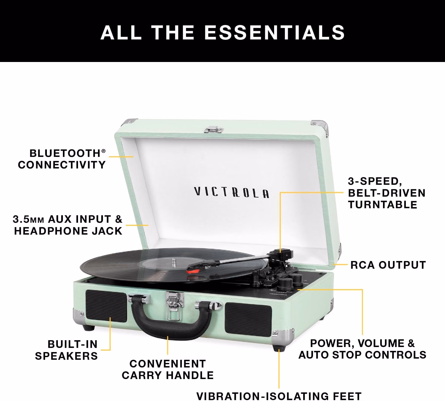 Victrola Journey Bluetooth Portable Suitcase Record FBA_VSC-550BT-WH White thumbnail 3
