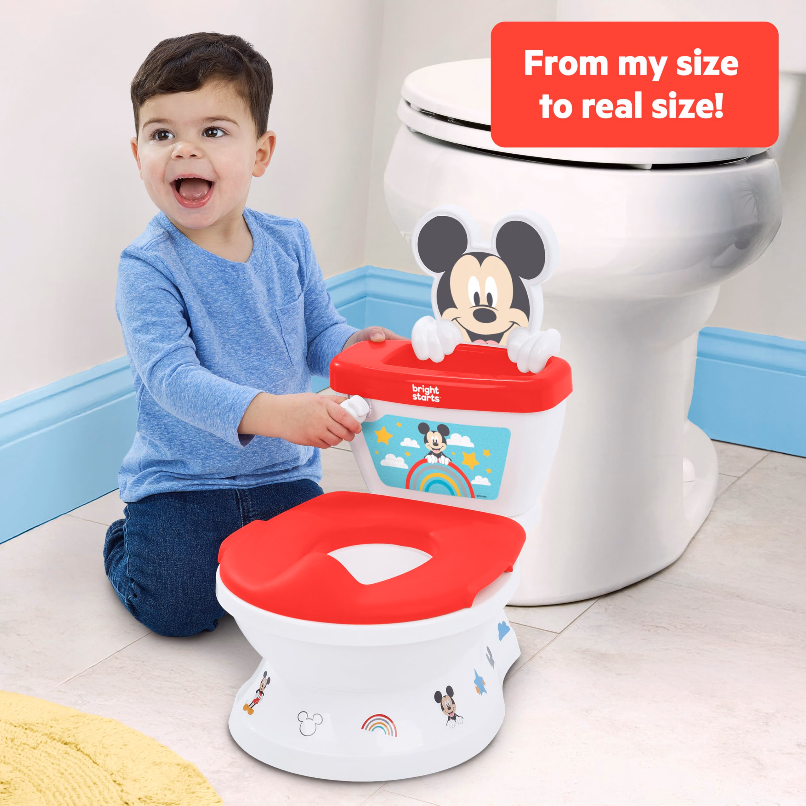 Bright Starts Disney Junior Mickey Mouse My Size Potty Training Toilet, Toddler Potty Chair with Flushing & Cheering Sounds, Removable Seat with Splash Guard & Handles, Ages 18+ Months, Up to 50 lbs thumbnail 2