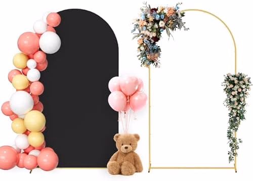 Neatsure Arch Backdrop Stand and Cover Set, 7.2FT Metal Photo Balloon Arch Backdrop Stand for Wedding Birthday Party Baby Shower Ceremony Graduation Decoration, Black