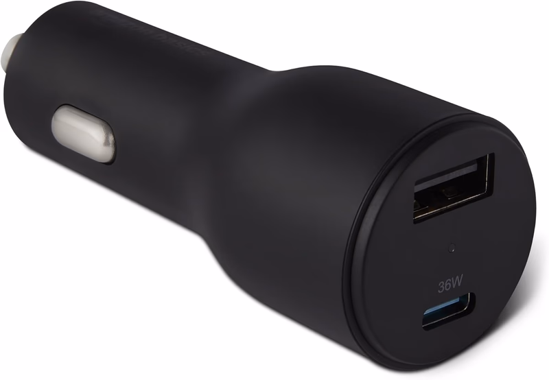 Amazon Basics Fast-Charging Car Charger, Dual-Port, 1 USBC+1 USB-A, 48W, Black