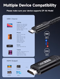 JSAUX USB C to HDMI Cable 10ft | 4K@60Hz | USB 3.1 Type C to HDMI 2.0 Cord for Home Office, (Thunderbolt 3/4 Compatible) with iPhone 16 Pro Max, MacBook Pro/Air, Galaxy S8 to S24, iPad Pro, iMac-Black thumbnail 4