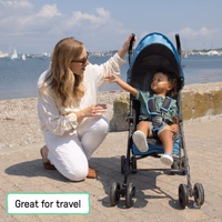 Ingenuity 3D Mini Convenience Stroller – Lightweight Stroller with Compact Fold, Multi-Position Recline, Canopy with Pop Out Sun Visor – Umbrella Stroller for Travel & More, Blue/Black thumbnail 2