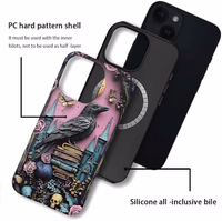 Case Compatible with iPhone 15,Compatible with MagSafe,Glossy Fall Prevention Hybrid 2-Layer Hard Shell Cases for Girls Boys,Skull Bookshelf Floral Butterfly thumbnail 2