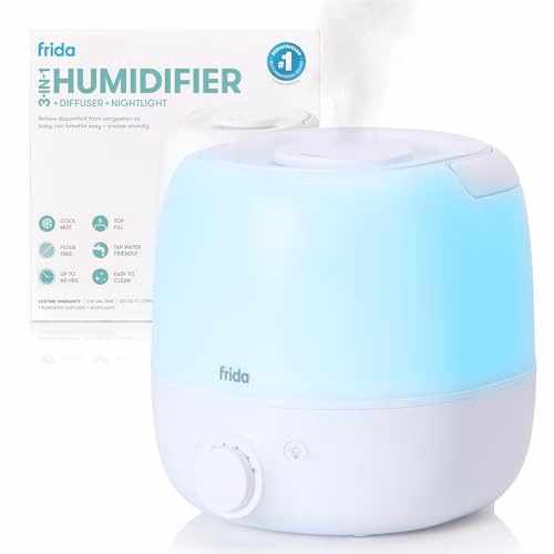 Frida Baby 3-in-1 Cool Mist Humidifier for Large Rooms, Top Fill Humidifier for Bedroom, Allergy Relief, 60 Hour Runtime + Nightlight, Auto Shut-Off, Quiet, Carry Handle, Essential Oil Diffuser - View 1 of 4