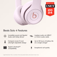 Beats Solo 4 - Wireless On-Ear Bluetooth Headphones, Up to 50-Hour Battery Life, Ultra-Lightweight Comfort, Powerful and Balanced Sound, Apple & Android Compatible - Cloud Pink thumbnail 2