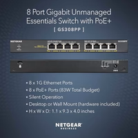 NETGEAR 8-Port PoE+ Gigabit Ethernet Unmanaged Essentials Switch (GS308PP) - with 8 x PoE+ @ 83W, Desktop or Wall Mount thumbnail 3