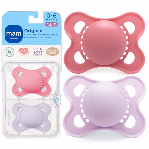 MAM Original Matte Baby Pacifiers 0-6 Months, Binky for Newborn Babies, BPA-Free Skin Soft Silicone Nipple, Easy to Clean, Developed with Medical Experts, 2 Count, With Sterilizer Case, Made in Europe
