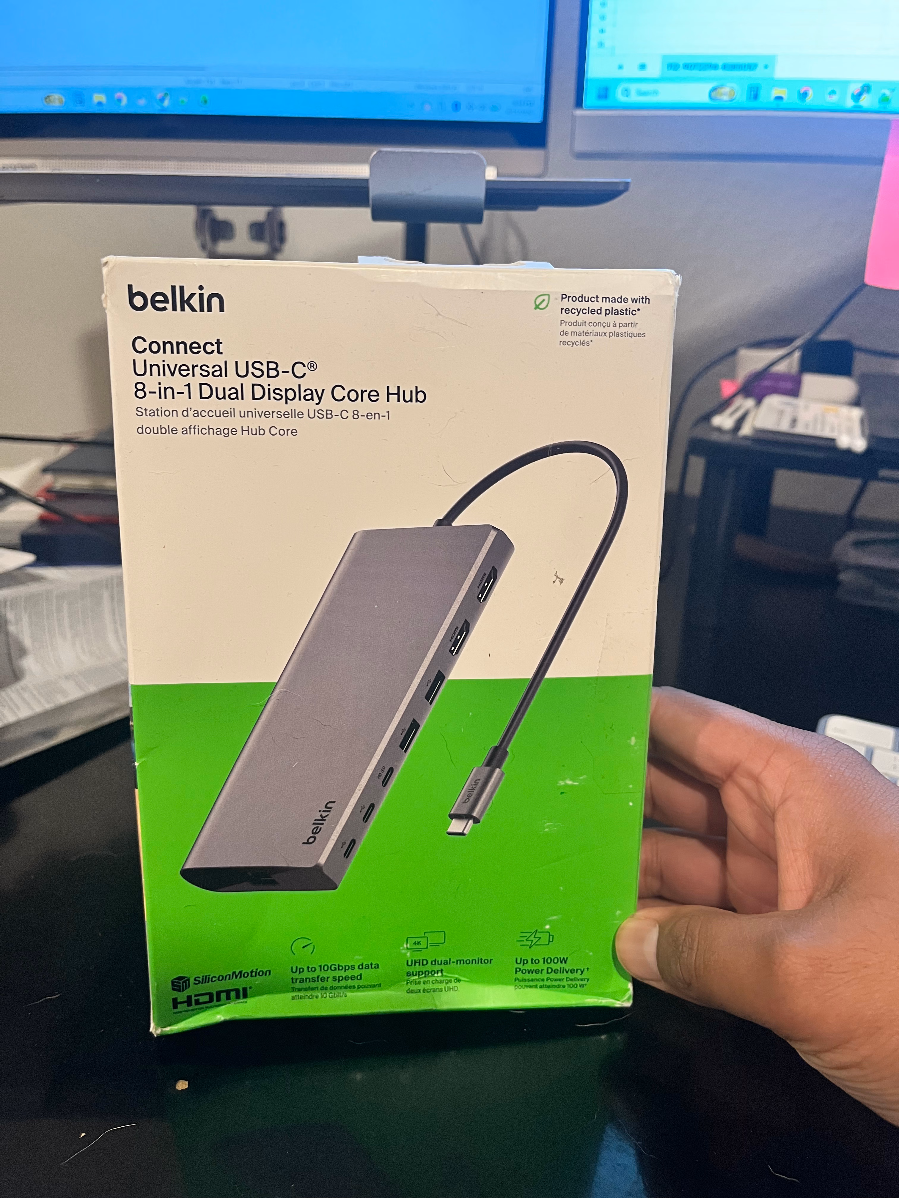 Belkin Connect Universal USB-C 8-in-1 Dual Display Core Hub w/Silicon Motion Technology - Compatible with Mac, Windows, and Chromebook - 100W PD w/ 10Gbps Transfer Speeds & 1GbE Ethernet - Silver thumbnail 2