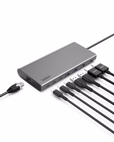 Belkin Connect Universal USB-C 8-in-1 Dual Display Core Hub w/Silicon Motion Technology - Compatible with Mac, Windows, and Chromebook - 100W PD w/ 10Gbps Transfer Speeds & 1GbE Ethernet - Silver thumbnail 1