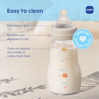 MAM 6oz Premium Glass Wide Neck Baby Bottle with Slow Flow Breastfeeding-Like Silicone Nipple, Easy to Clean,BPA Free, 0+ Months, Easy Switch Between Breast and Bottle, Made in Europe, 3 Pack Boy thumbnail 2