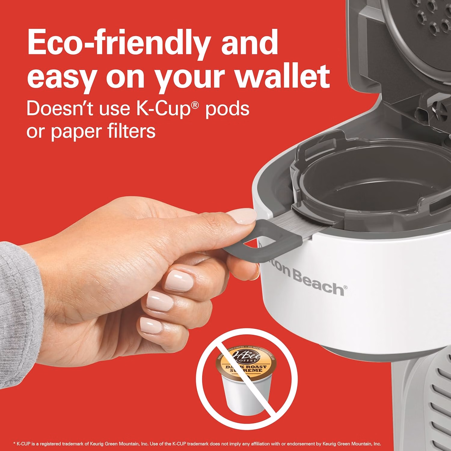 Hamilton Beach 47621 The Scoop Single Serve Coffee Maker & Fast Grounds Brewer for 8-14oz. Cups, Brews in Minutes, Next Gen, White thumbnail 3