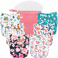wegreeco Cloth Diapers 6 Pack with 6 Inserts & 1 Wet Bag, Washable Cloth Diapers for Babies, One Size Adjustable Reusable (Flower) thumbnail 1