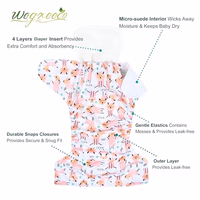 wegreeco Cloth Diapers 6 Pack with 6 Inserts & 1 Wet Bag, Washable Cloth Diapers for Babies, One Size Adjustable Reusable (Flower) thumbnail 2
