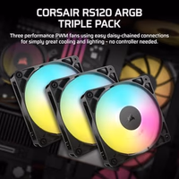 CORSAIR RS120 ARGB 120mm PWM Fans – Daisy-Chain Connection – Low-Noise – Magnetic Dome Bearing – Triple Pack – Black thumbnail 2