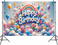 Colorful Happy Birthday Backdrop Banner 3D Bright Balloon Cake Rainbow Photography Background for Kids Girls Birthday Party Decoration Supplies 70.8 x 47.2 Inch thumbnail 4