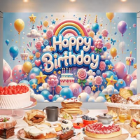 Colorful Happy Birthday Backdrop Banner 3D Bright Balloon Cake Rainbow Photography Background for Kids Girls Birthday Party Decoration Supplies 70.8 x 47.2 Inch thumbnail 3
