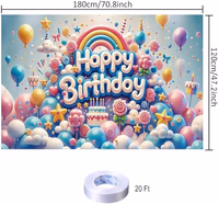Colorful Happy Birthday Backdrop Banner 3D Bright Balloon Cake Rainbow Photography Background for Kids Girls Birthday Party Decoration Supplies 70.8 x 47.2 Inch thumbnail 2