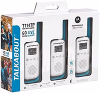 Motorola Solutions, Portable FRS, T114TP, Talkabout, Two-Way Radios, Battery Operated, 22 Channel, 16 Mile, White/Blue, 3 Pack thumbnail 1