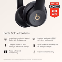 Beats Solo 4 - Wireless On-Ear Bluetooth Headphones, Up to 50-Hour Battery Life, Ultra-Lightweight Comfort, Powerful and Balanced Sound, Apple & Android Compatible - Black & Gold thumbnail 2