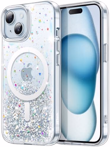 JETech Glitter Case for iPhone 15 Plus 6.7-Inch Compatible with MagSafe, Clear Cute Bling Sparkle for Women and Girls, Shiny Shockproof Magnetic Sparkly Phone Cover (Clear)