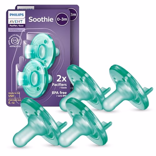 Philips Avent Soothie Baby Pacifiers - 100% Silicone Pacifiers for Babies 0-3 Months, One-Piece Design, BPA-Free, Extra Durable, Green, 4 Pack, Model SCF190/41