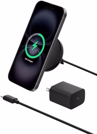 Belkin Magnetic Wireless Charging Pad Qi2 15W w/Kickstand - MagSafe-Compatible Qi2-Certified Wireless Charger for iPhone 17, Samsung Galaxy S25, AirPods, & More w/Power Supply Included - Black thumbnail 1