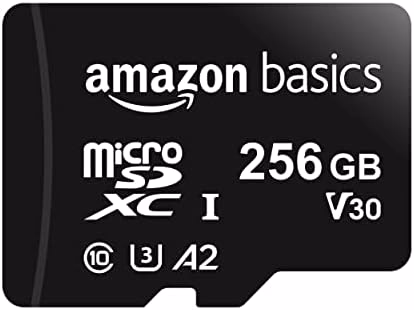 Amazon Basics microSDXC Memory Card with Full Size Adapter, A2, U3, Read Speed up to 100 MB/s, 256GB, Black