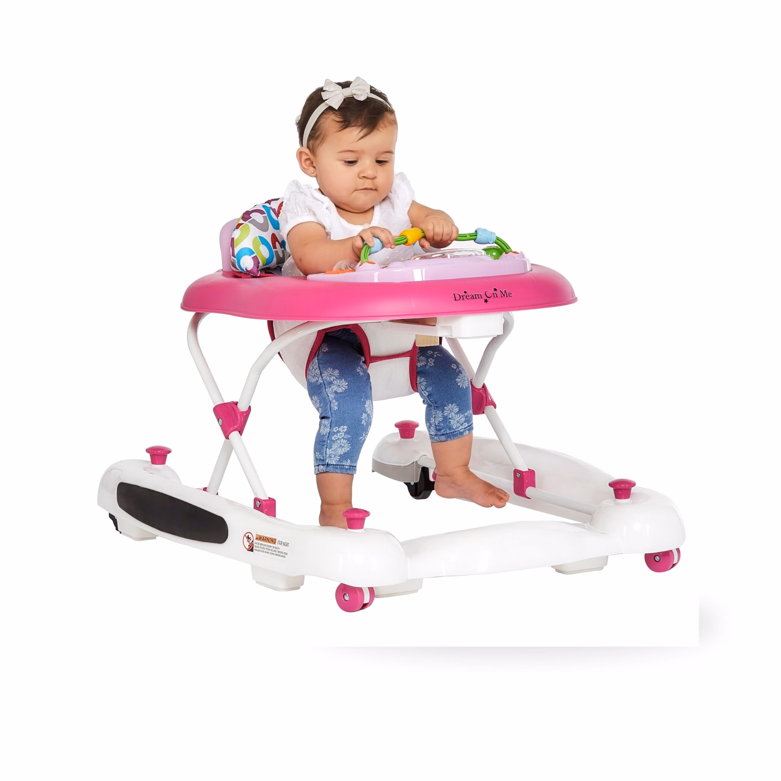 Dream On Me Go-Getter Baby Walker and Walk Behind Walker, Adjustable Seat Height, Comfortable Padded Seat, Easy to Fold, Pack and Store, Detachable Fun Tray, Pink thumbnail 1