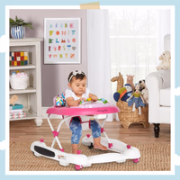 Dream On Me Go-Getter Baby Walker and Walk Behind Walker, Adjustable Seat Height, Comfortable Padded Seat, Easy to Fold, Pack and Store, Detachable Fun Tray, Pink thumbnail 3